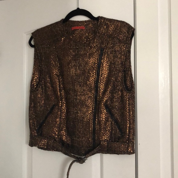 Alice and Olivia Brown Metallic Zip up vest - Picture 5 of 7